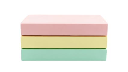 Isolated stack of pastel colored memo pads for writing notes, school, office or home use