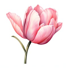 Fototapeta premium Elegant pink tulip blossom standing tall on a white background art illustration