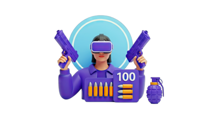 VR Gamer Holding Guns in a Virtual Reality Game