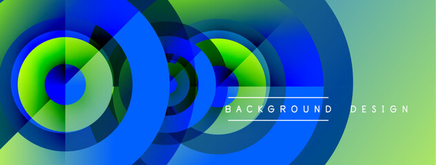 Obraz premium Abstract geometric shapes, vibrant blue, green hues. Concentric circles create dynamic visual effect. Modern background design element.