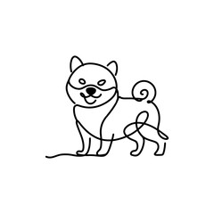 Obraz premium Shiba Inu Dog Line Art Illustration Standing on White Background Minimalist Style