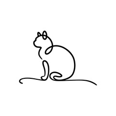 Minimalist Cat Silhouette Sitting Elegant Line Art Drawing on White Background