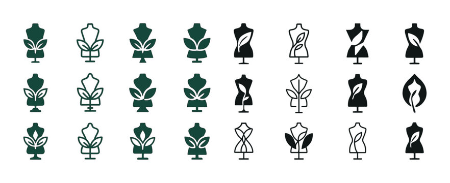 Sustainable fashion icons: mannequins with eco-friendly leaf des