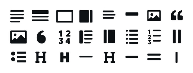 Minimalist icon set for text formatting and layout design