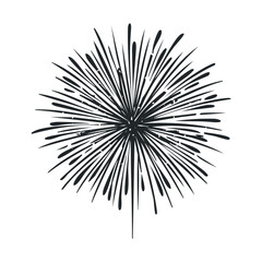 Obraz premium Dynamic fireworks explosion black and white graphic with radiating lines suitable for New Year celebrations, festive events, and promotional materials to convey excitement and energy.