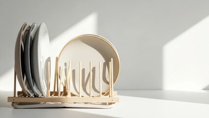 Dish Drying Rack with White Plates