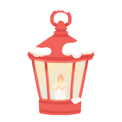 red christmas lantern with snow 