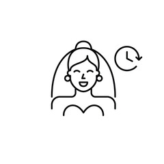 Bride and clock. Timely coordination, wedding ceremony date. Pixel perfect, editable stroke vector icon