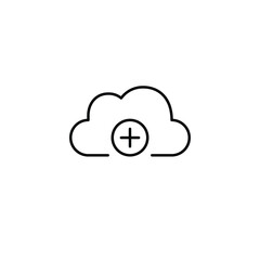 Storage upgrade, file add to virtual cloud data. Plus symbol. Pixel perfect, editable stroke vector icon