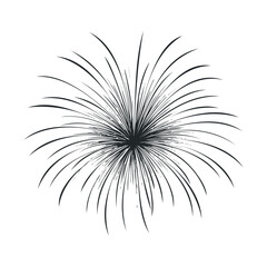 Naklejka premium Bold black radial lines expanding from a central point, forming an abstract explosion or firework burst visual, useful for event promotion and energetic branding materials.