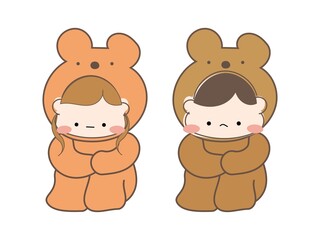 くまの着ぐるみ　子供　落ち込む