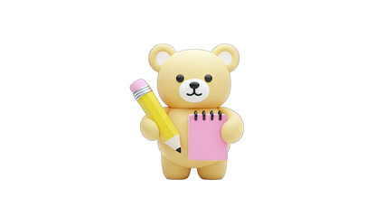 Teddy Bear Writing Notes on White Background