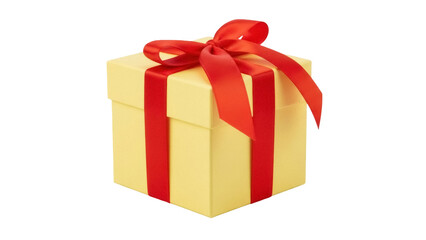 Isolated gift box, elegant package tied with a bright red ribbon, festive celebration surprise