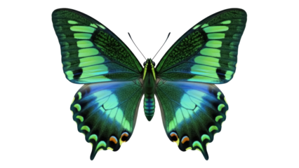 Isolated Swallowtail butterfly with green and blue wings, beautiful nature, insect art
