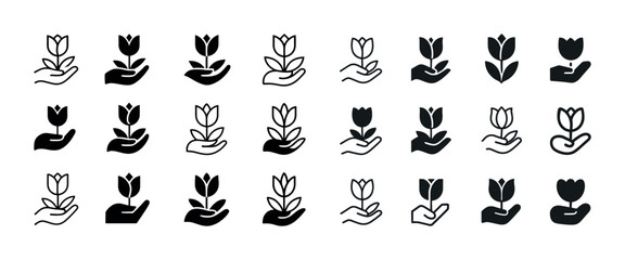 Fototapeta premium Set of hand and tulip icons in diverse styles and designs