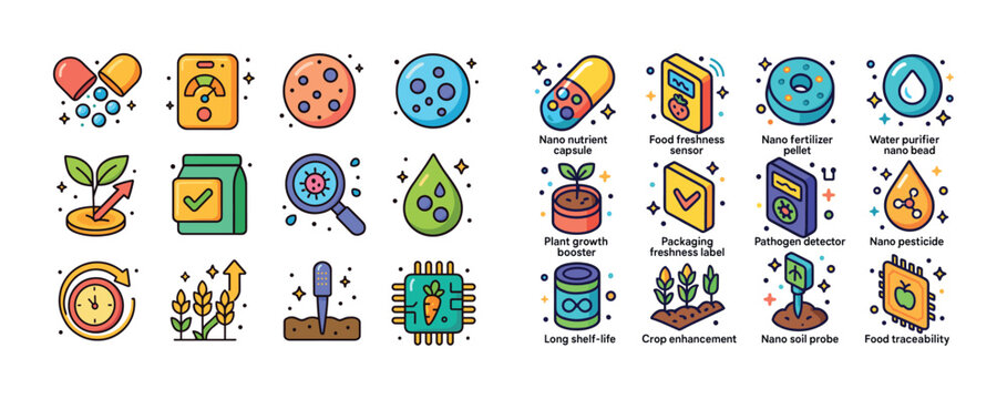 Innovative agricultural and food safety technology icons collect