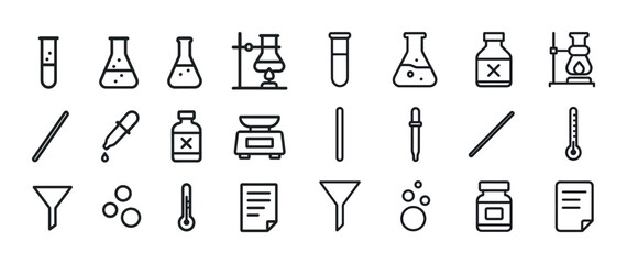 Science lab icons: beakers, test tubes, thermometers, and more