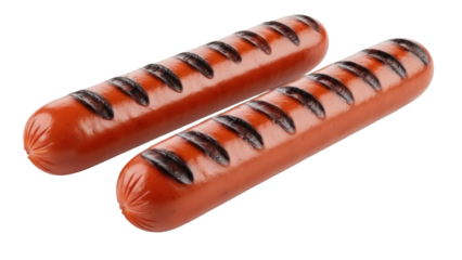 Isolated frankfurters, grilled with beautiful char marks, on a seamless surface, great for a barbecue