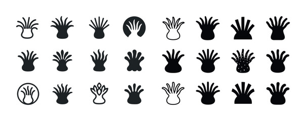 Diverse palm tree silhouette icons set in black and white
