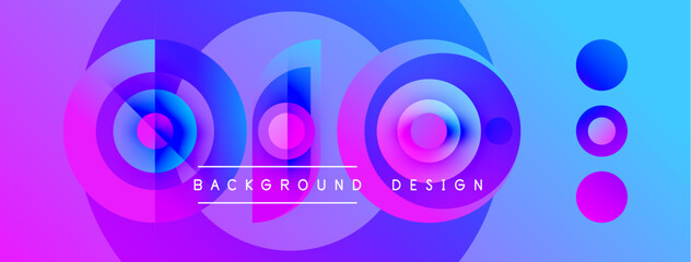 Abstract vibrant background. Circles overlap creating dynamic visual effect. Gradient colors blend smoothly, modern design element.