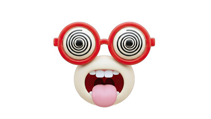 Cartoon Face with Hypnotic Glasses and Open Mouth