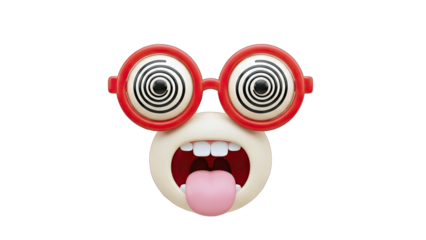 Cartoon Face with Hypnotic Glasses and Open Mouth