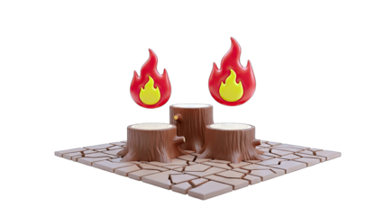 Cartoon Fire and Tree Stumps on Stone Platform