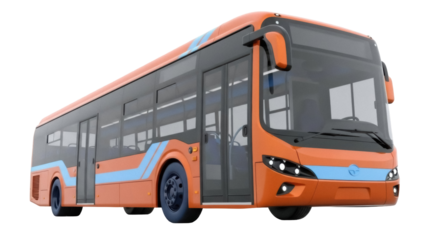 Isolated orange city bus with blue stripe modern public transport vehicle in transport concept