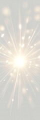 Bright white starburst with glowing particles and light rays on a soft gray background explosion bokeh