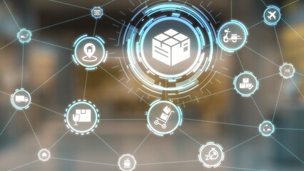 Goods delivery tracking icons show shipping, goods delivery routes, and logistics monitoring. Goods...