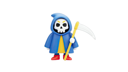 Cartoon Grim Reaper with Scythe on White Background
