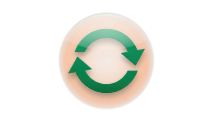 Isolated Green circular arrows in a light tan translucent bubble effect icon to refresh page