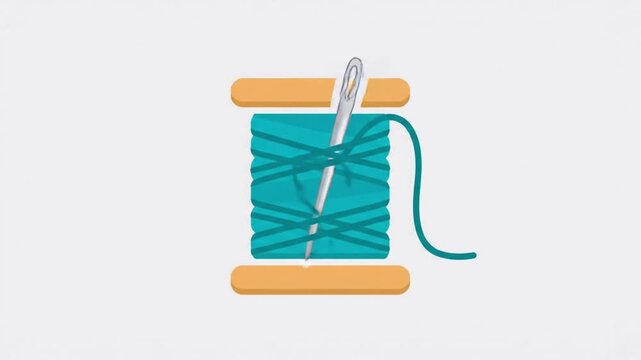 Illustration of a spool of teal thread with a silver needle on a clean white background.