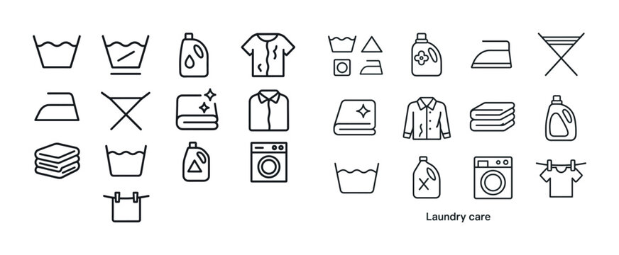 Laundry care icons: washing, ironing, detergent, machine, fabric