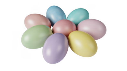 Pastel Easter eggs in various colors isolated on a transparent background colorful oval