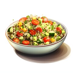 Fresh quinoa salad with vegetables in a white bowl