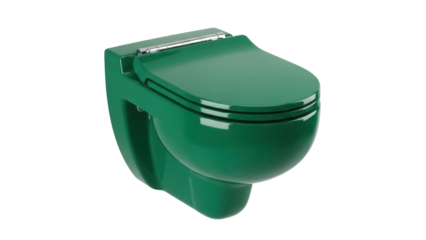 Isolated green wall-mounted toilet fixture for modern bathroom use in home or office setting