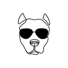 Pitbull Dog Face with Sunglasses Continuous Line Drawing Minimalist Style