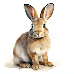 Obraz premium Watercolor painting of a european hare sitting upright on a white background