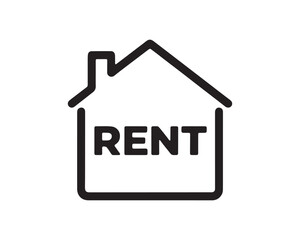 House Rent Icon - Real Estate Home For Lease Symbol Outline Black and White
