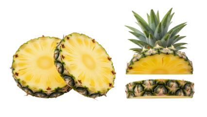 Assorted pineapple slice, white background isolated