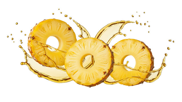 Pineapple slice with pineapple splash, white background isolated