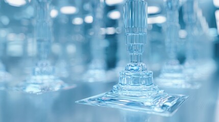 Ultra smooth polymer like surface in icy blue tone, futuristic medical devices concept, precision manufacturing aesthetic, clean and sterile luxury