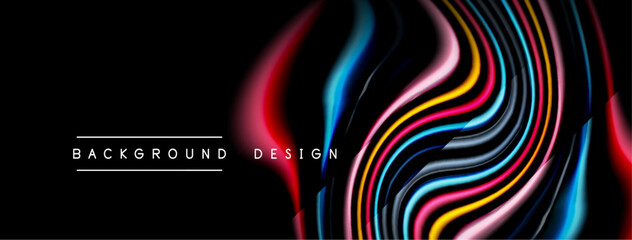 Abstract colorful waves over black background. Modern design elements create dynamic visual impact. Text reads background design.