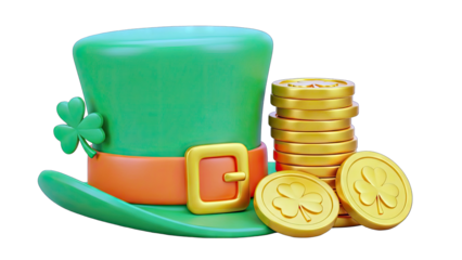 St. Patrick's Day Hat and Coins on White Background