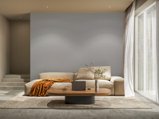 Luxury Modern Interior Design: Cinematic Tracking Shot of Elegant Living Room/Lounge with Ambient Warm Light, Wood Accents, Sofa, Chandelier, Textures, and High-End Home Decor