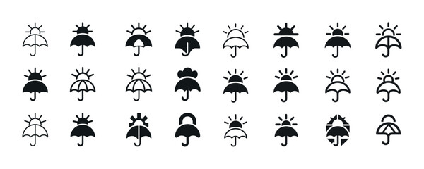 Fototapeta premium Set of weather and umbrella icons with sunlight and rain element