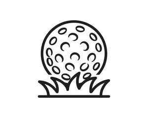 Simple Golf Ball on Grass Icon - Black Line Art Illustration