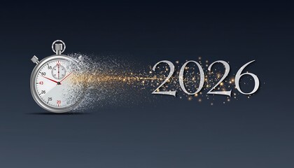Stopwatch Dissolving into the Year 2026 Digit Countdown Concept