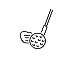 Golf Club and Ball Minimalist Line Icon, Sport Equipment Vector Outline